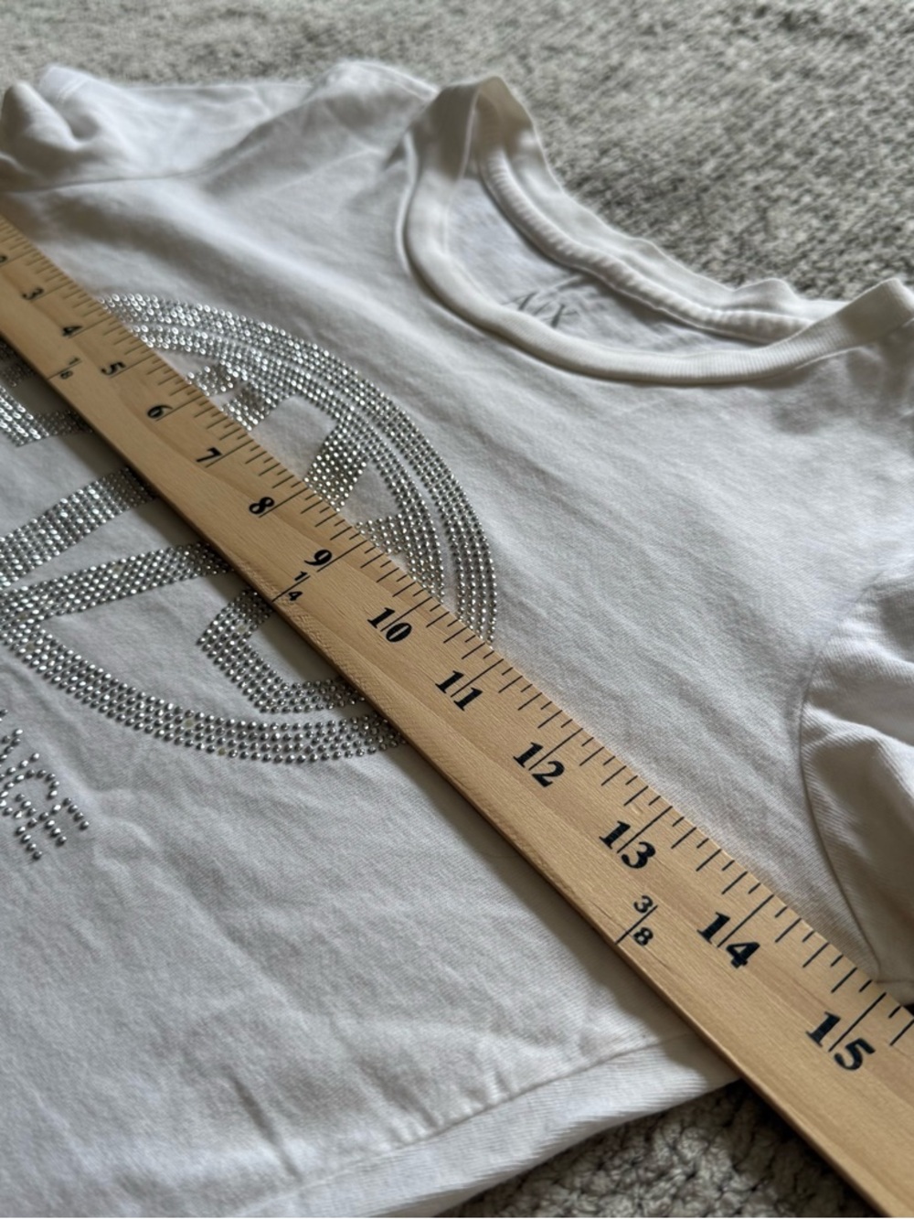 Armani Exchange AX Rhinestone Logo Baby Tee White Y2K Style Size XS - Picture 6 of 7
